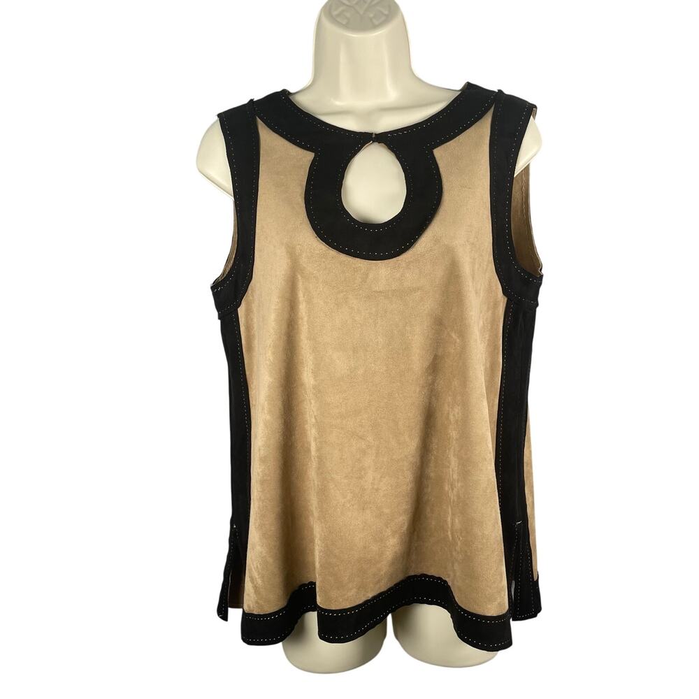 MSSP 2pc Set Sleeveless Top Medium‎ Straight Skirt Large Tan Black Faux Suede - Picture 2 of 16